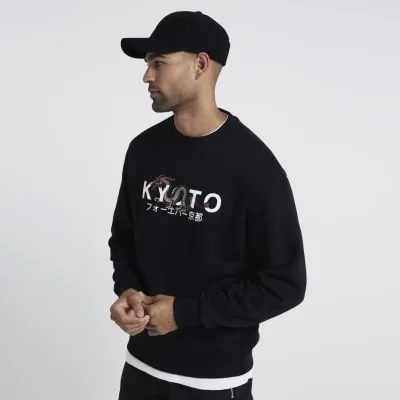 Black Regular Fit Kyoto Sweatshirt sold by River Island