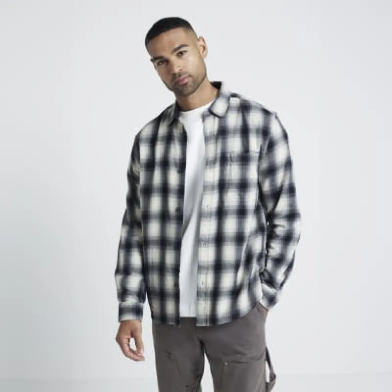 Black Regular Fit Flannel Check Shirt sold by River Island