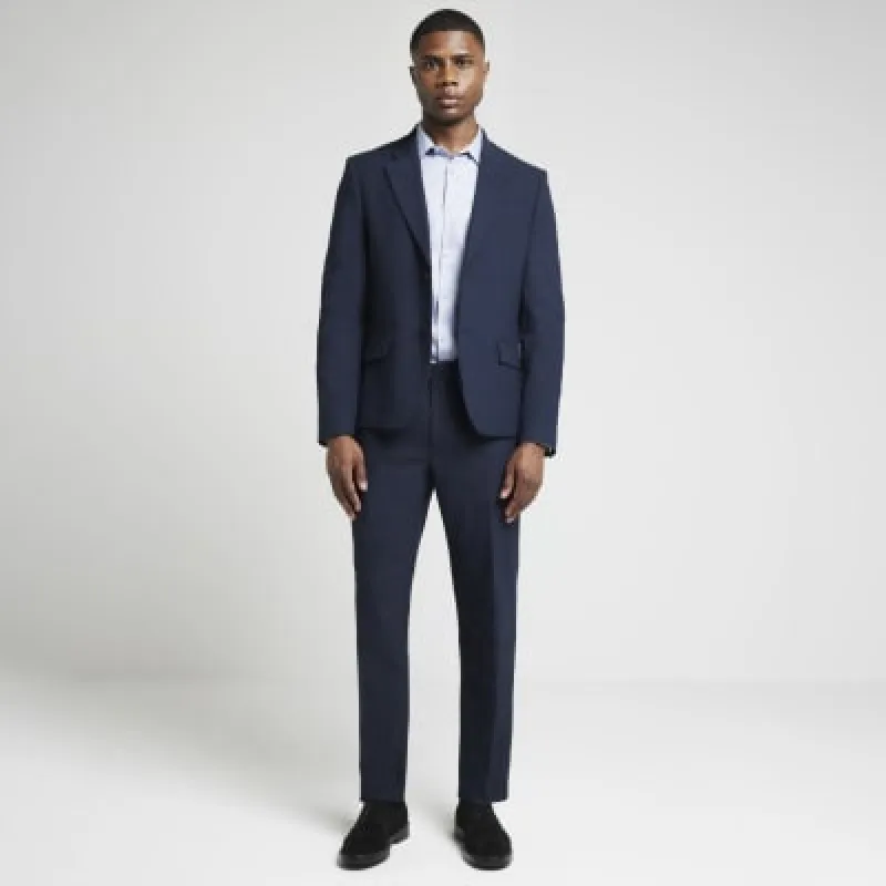 Navy slim fit suit trousers sold by River Island