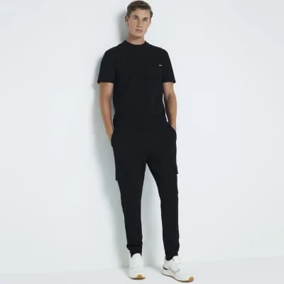 Black Slim Fit Smart Cargo Joggers sold by River Island