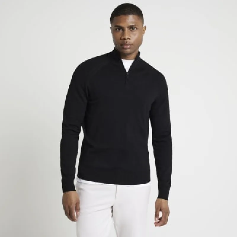 Black slim fit viscose half zip jumper sold by River Island