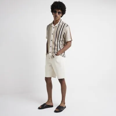 Brown regular fit crochet stripe revere shirt sold by River Island