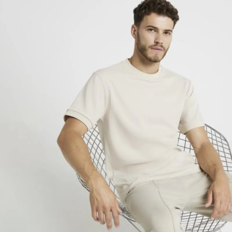 Stone slim fit textured smart t-shirt sold by River Island