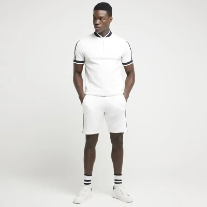 White slim fit textured taped shorts made by River Island