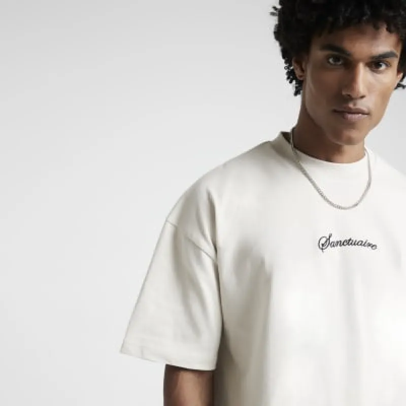Stone oversized fit embroidery detail t-shirt sold by River Island