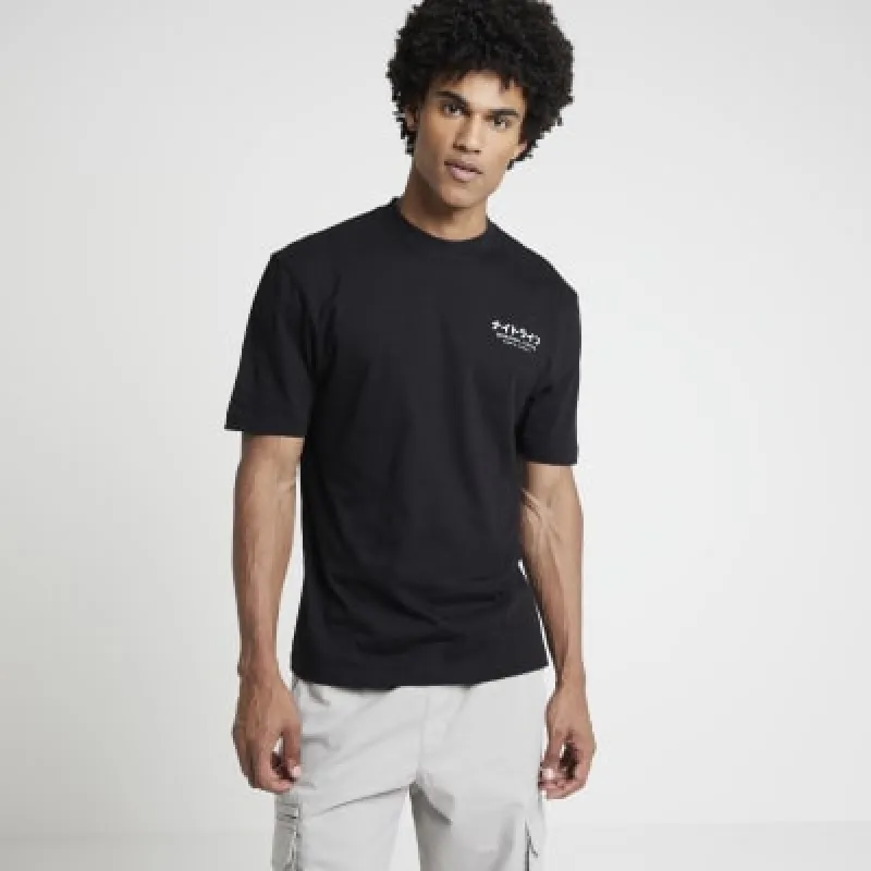 Black regular fit Japanese graphic t-shirt sold by River Island