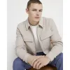 Beige regular fit plisse zip up overshirt sold by River Island