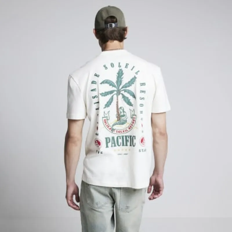 Beige regular fit palm tree graphic t-shirt sold by River Island