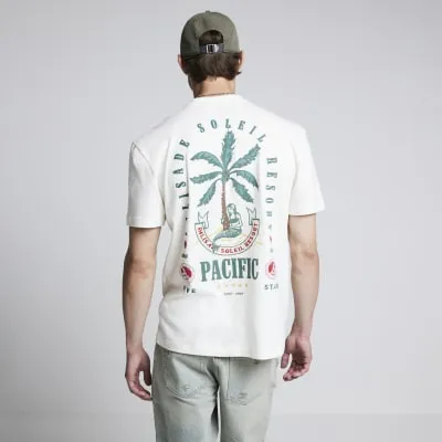 Beige regular fit palm tree graphic t-shirt sold by River Island