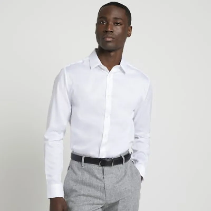 White slim fit textured smart shirt sold by River Island