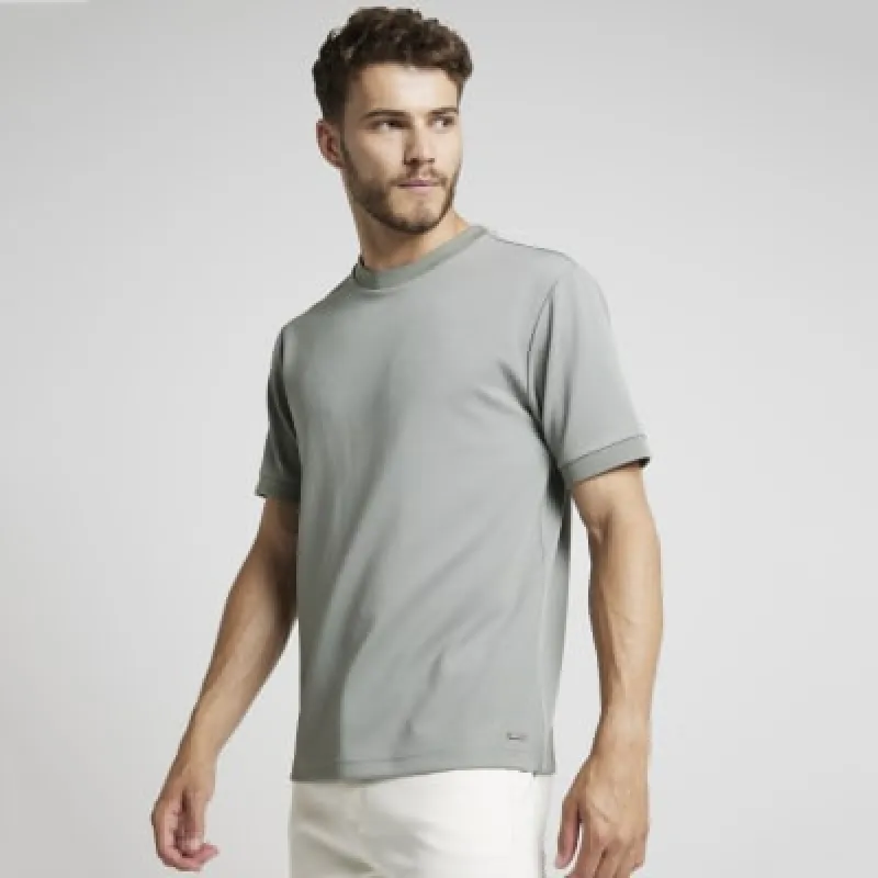Khaki slim fit textured smart t-shirt sold by River Island