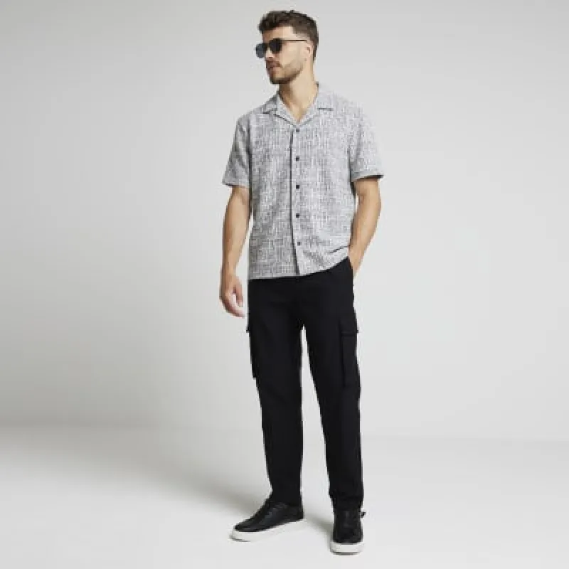 Grey regular fit boucle revere shirt sold by River Island