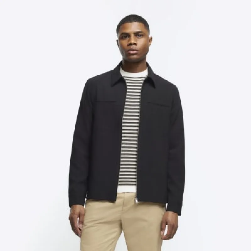 Black regular fit smart zip up shacket sold by River Island