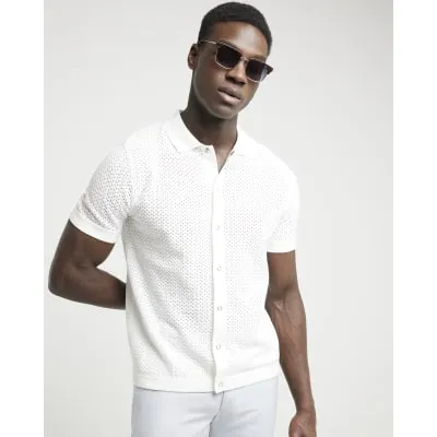 White regular fit textured knitted shirt sold by River Island