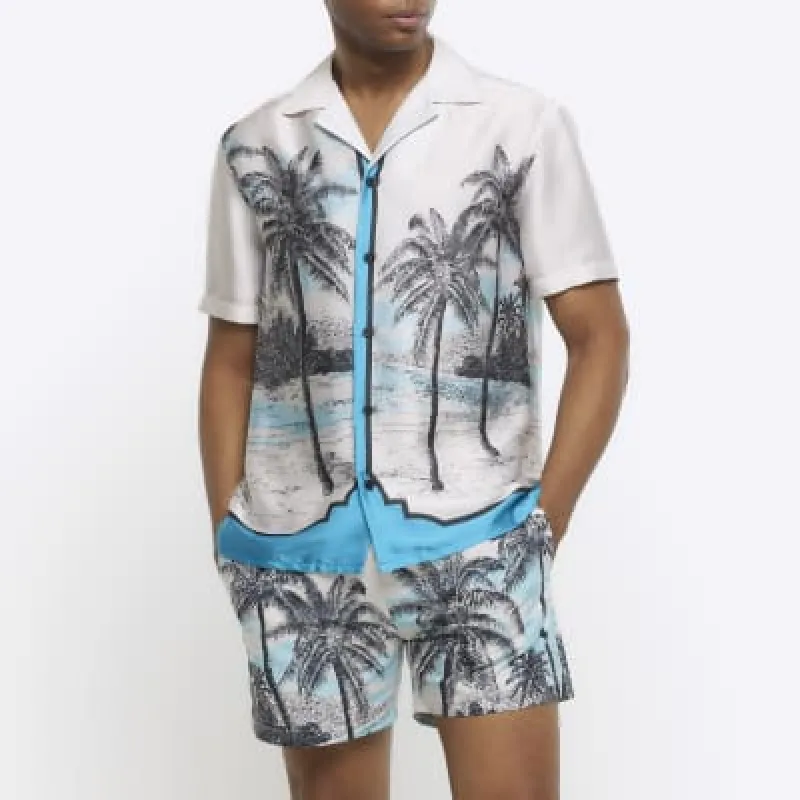 Beige regular fit palm tree graphic shirt sold by River Island