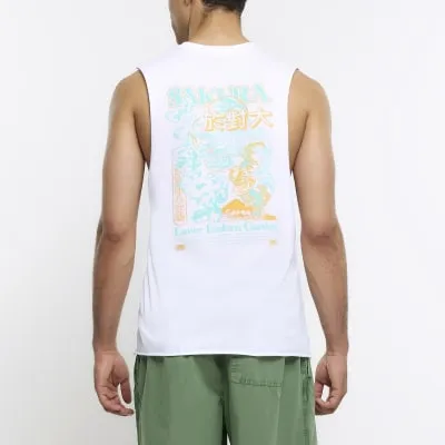White regular fit Graphic print Tank top sold by River Island