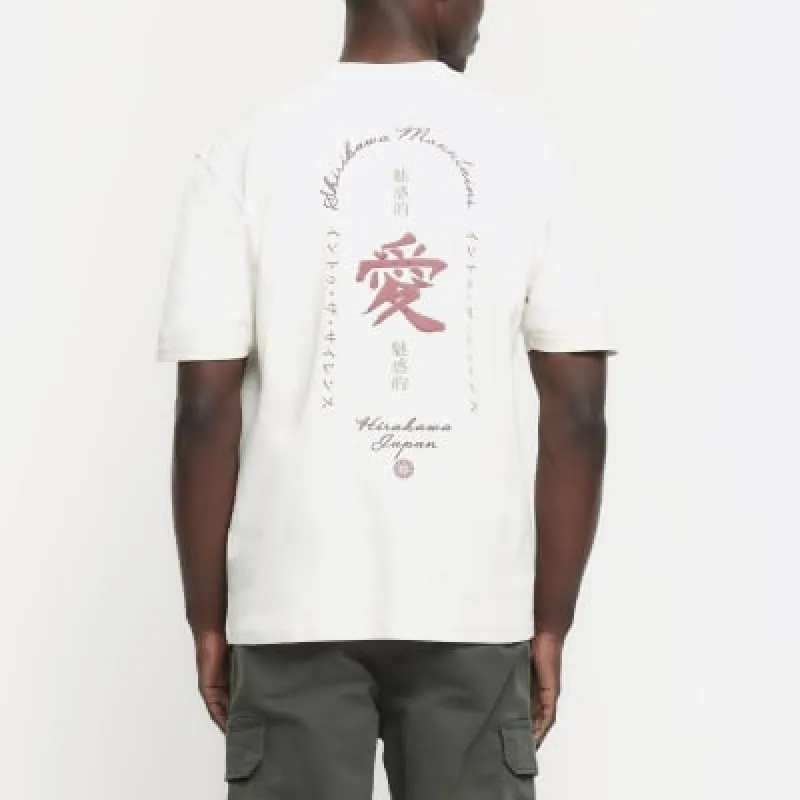 Beige regular fit embroidered t-shirt sold by River Island