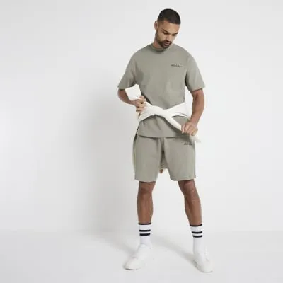 Khaki regular fit embroidered t-shirt sold by River Island