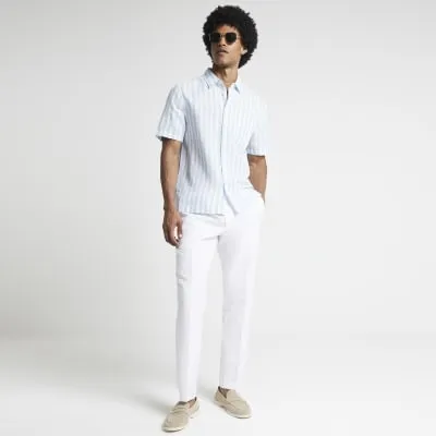 Blue regular fit linen blend stripe shirt sold by River Island
