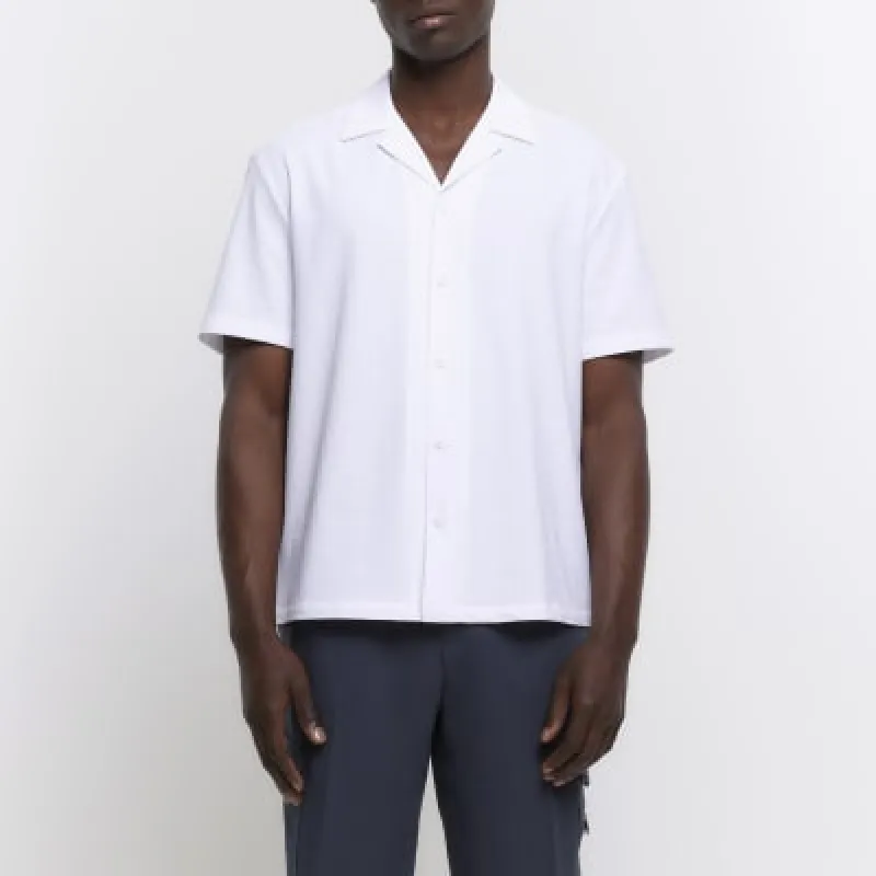 White Regular Fit Seersucker Revere Shirt sold by River Island