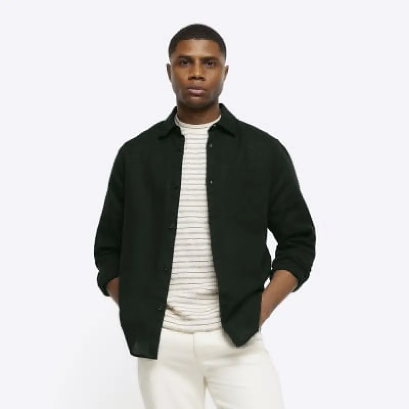 Black regular fit linen shirt sold by River Island