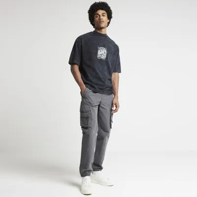 Grey regular fit zip pocket cargo trousers sold by River Island