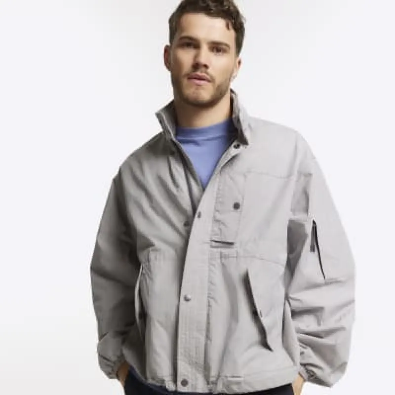 Grey regular fit parka jacket sold by River Island