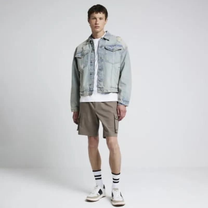 Stone regular fit smart cargo shorts sold by River Island