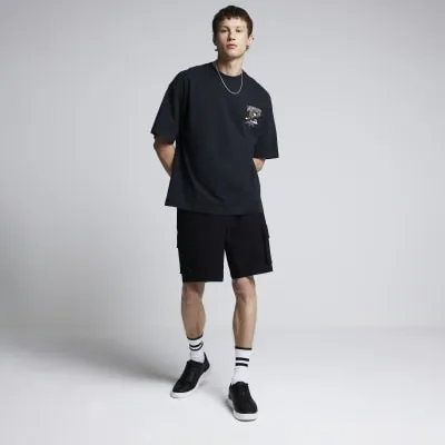 Black regular fit smart cargo shorts sold by River Island