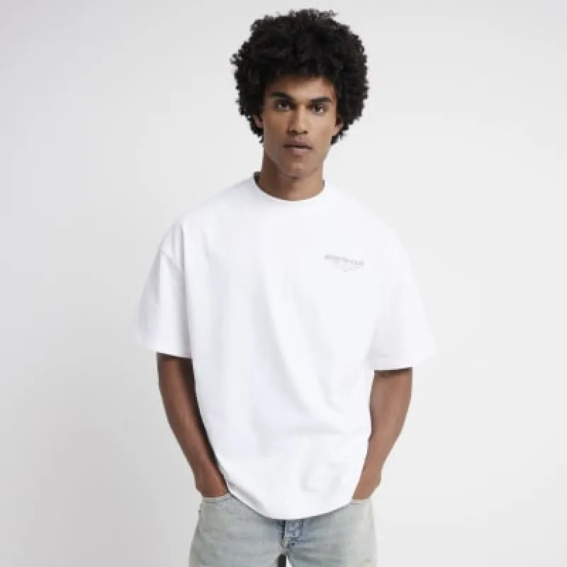 White oversized fit graphic print t-shirt made by River Island