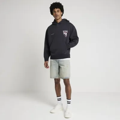 Black oversized fit graphic hoodie sold by River Island