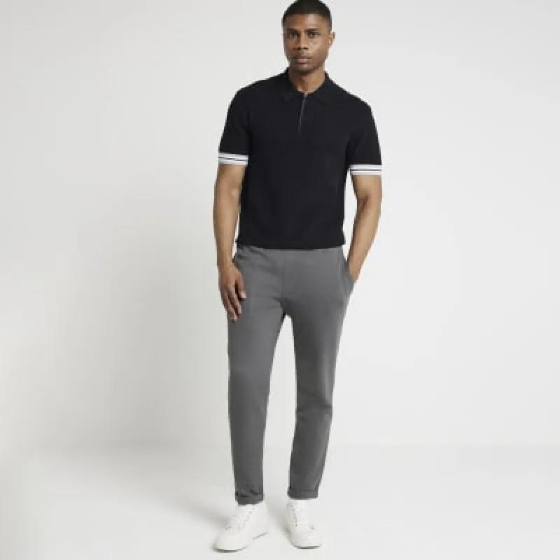 Grey skinny fit textured turned hem joggers sold by River Island