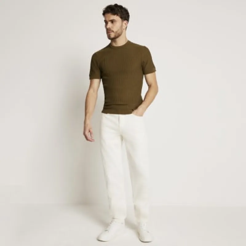 Green muscle fit brick knit t-shirt sold by River Island