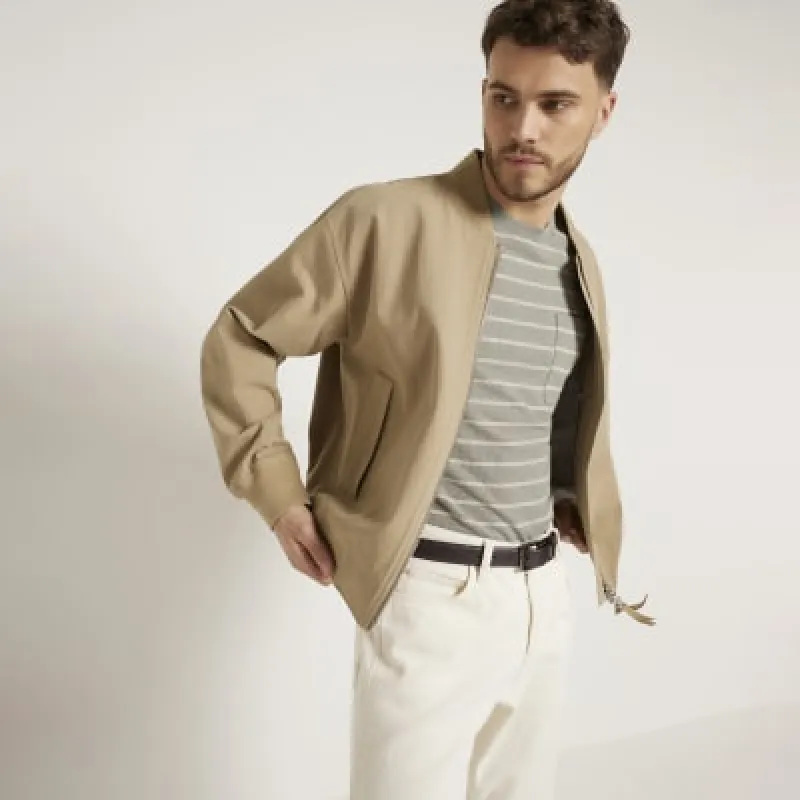 Beige regular fit canvas bomber jacket sold by River Island