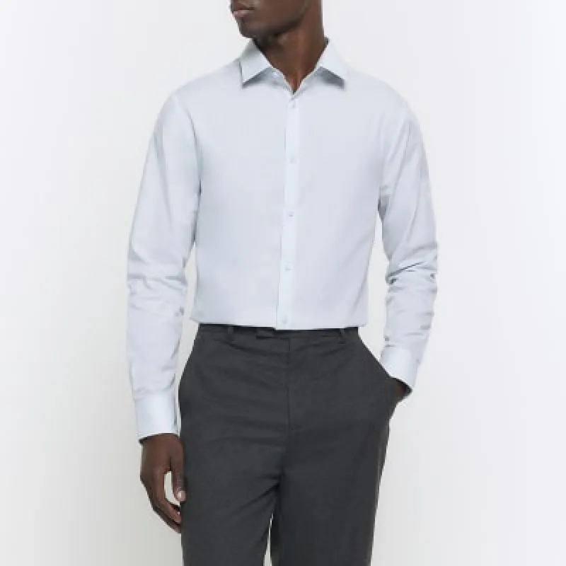 Blue slim fit long sleeve smart shirt sold by River Island