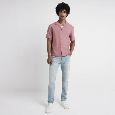 Pink Regular Fit Seersucker Revere Shirt sold by River Island