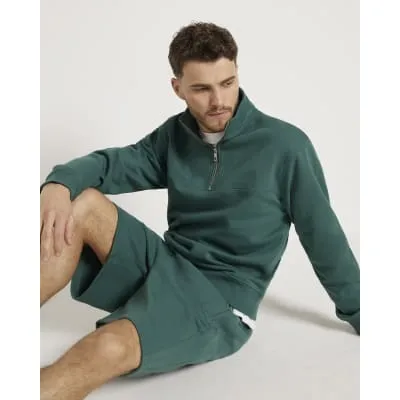 Green regular fit loopback funnel sweatshirt sold by River Island