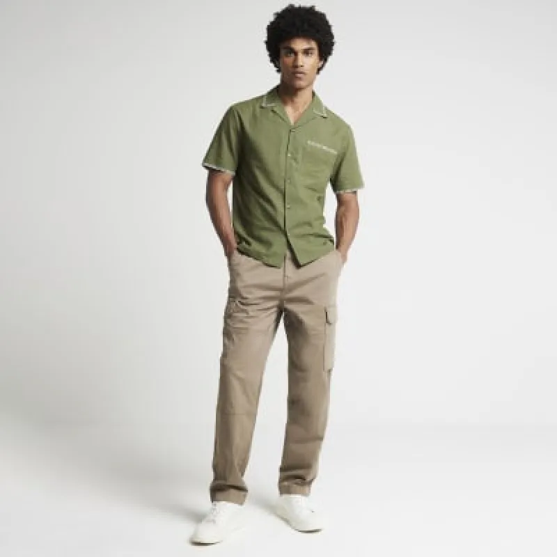Stone regular fit utility cargo trousers sold by River Island
