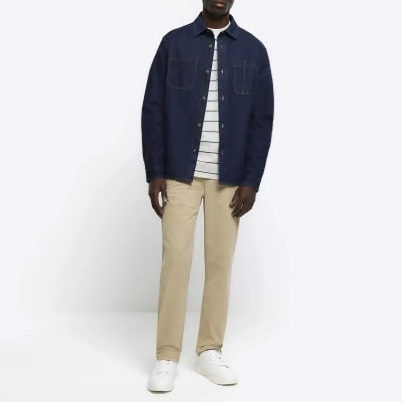 Stone slim fit casual chino trousers sold by River Island