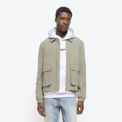 Khaki regular fit zip up Harrington jacket sold by River Island