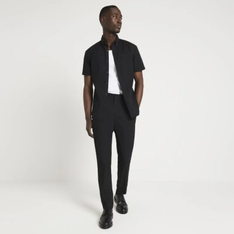 Black muscle fit textured smart shirt sold by River Island