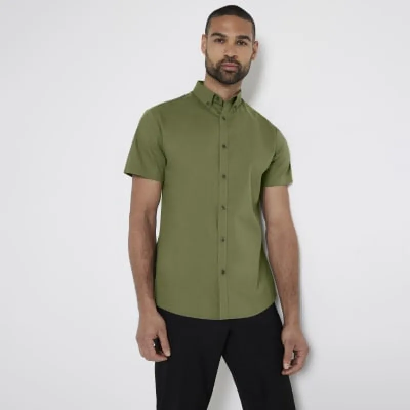 Khaki muscle fit textured smart shirt sold by River Island