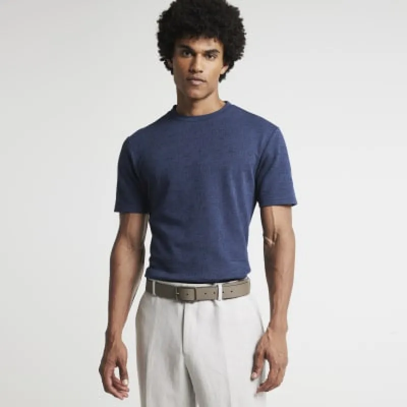 Navy slim fit textured fabric t-shirt sold by River Island