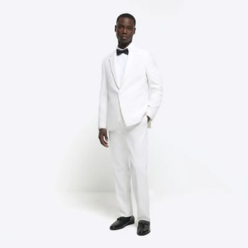 White slim fit crepe tux trousers sold by River Island