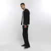 Black tapered fit plisse smart trousers sold by River Island