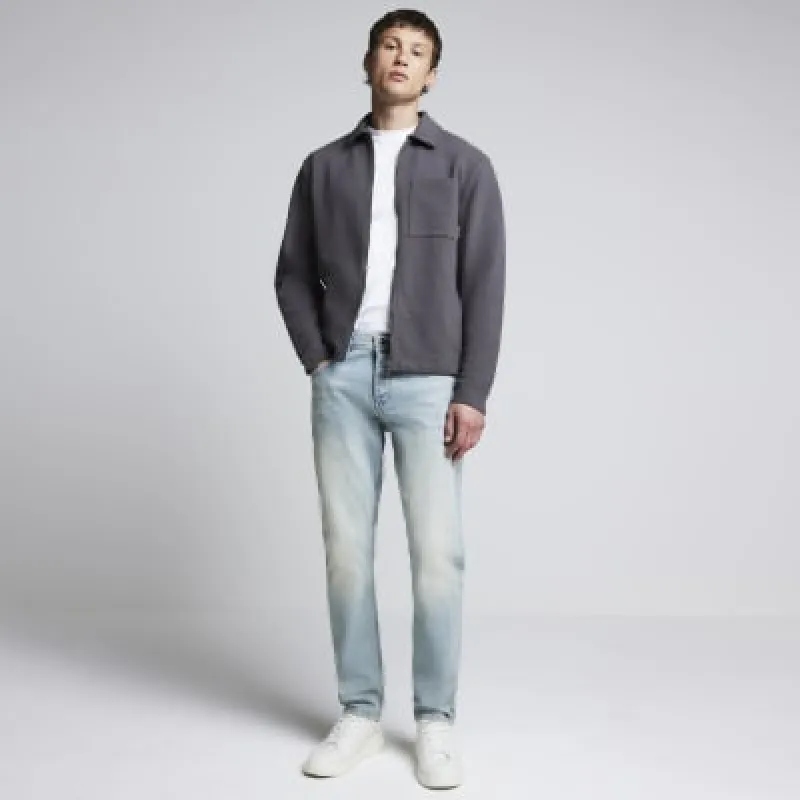 Grey  regular fit ribbed zip up shacket sold by River Island