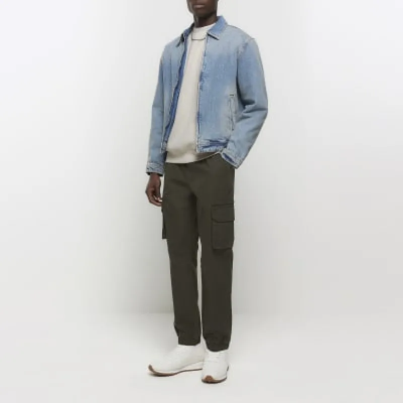 Green slim fit ripstop cargo trousers sold by River Island
