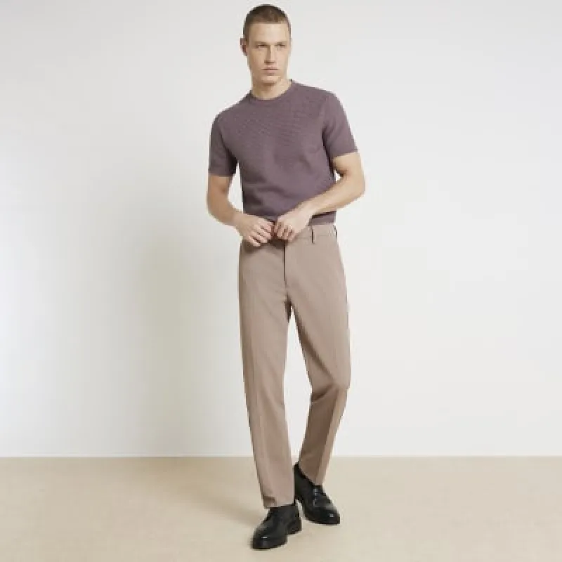 Red slim fit textured knitted t-shirt made by River Island