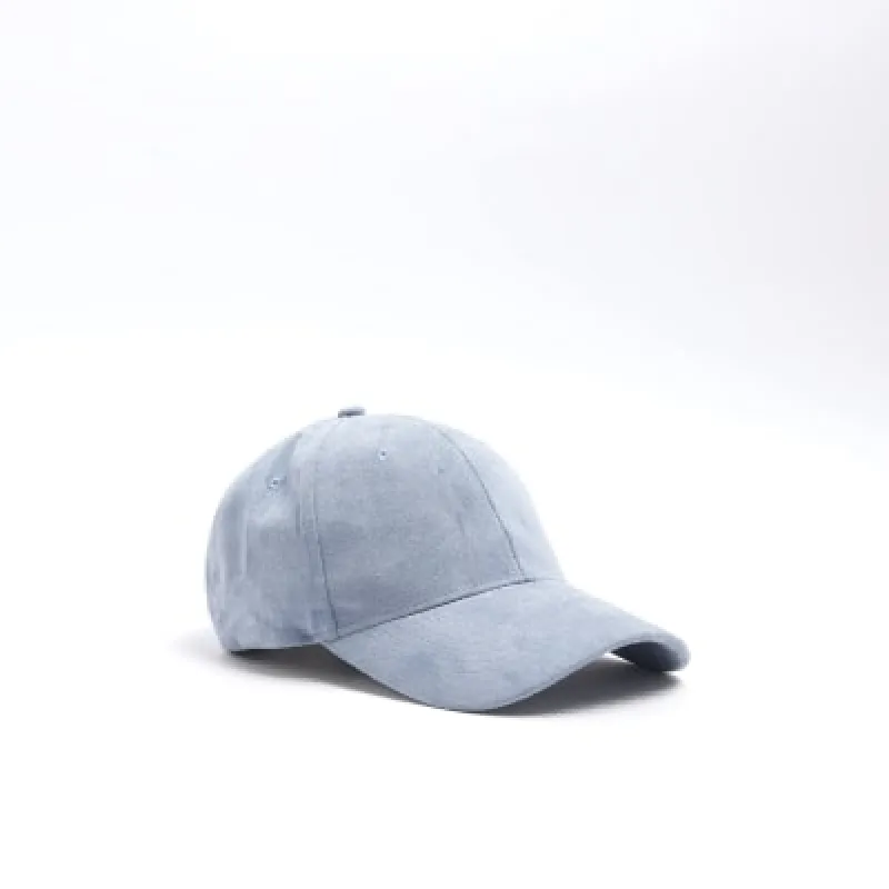 Blue suedette cap sold by River Island