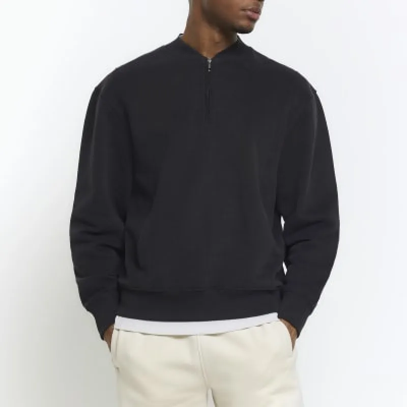 Black regular fit quarter zip sweatshirt sold by River Island